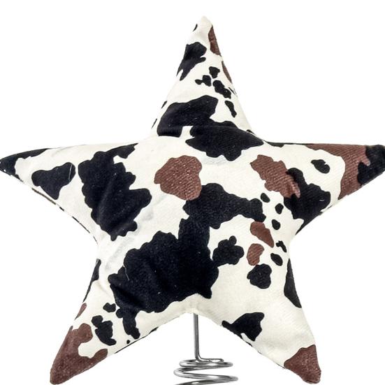 Soft Fabric Star Tree Topper Plush Star Christmas Treetop Ornament with Milk Cow Pattern for Farmhouse Holiday Home Decor