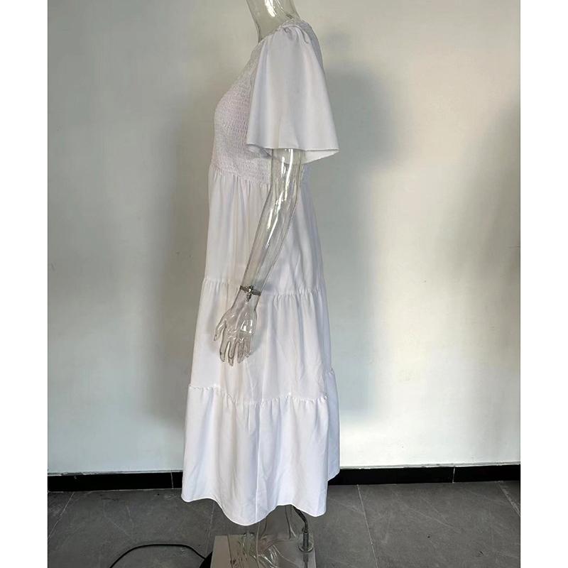 Fashion Slim Fit A Line Pleated Elegant Loose Dresses for Women Summer New Round Neck Casual Vacation Dress Women Vintage Plus Size Long Dress 26357