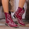 Autumn and winter new pointed-toed embroidered short boots mid-heel knight boots omn's oots women's leather boots