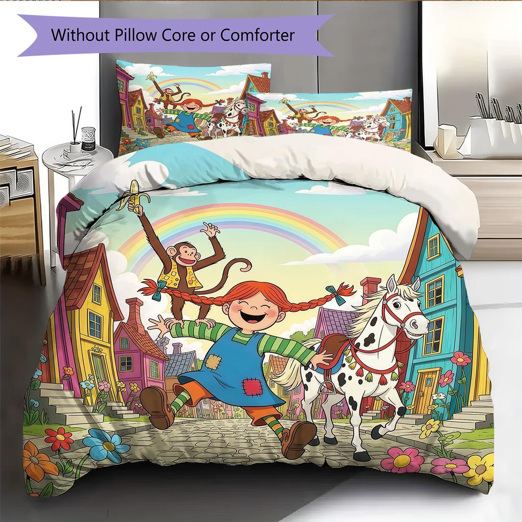 Pippi Longstocking  Pattern Bedding Quilt Set  Home Decoration  Gift (1 * Duvet Cover + 2 * Pillowcase  Without Core)