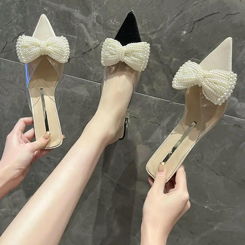 Fashion Crystals Women's Slippers and Ladies Sandals With Bow Jewels Rhenstone Shoes Slides Clappers 2025 Luxury Pvc On Sale 39 Shoe Vip