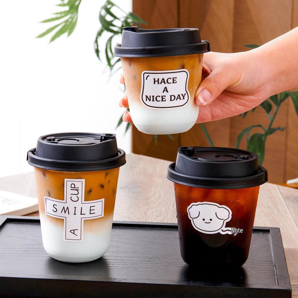 Transparent Disposable Coffee Cup with Lid, 90 Caliber, American Style for Cold Drinks, Milk Tea, Chubby Takeaway Cup