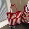 Canvas Bag Women's Large-capacity New Casual Striped Shopping Bag Commuter Tote Bag