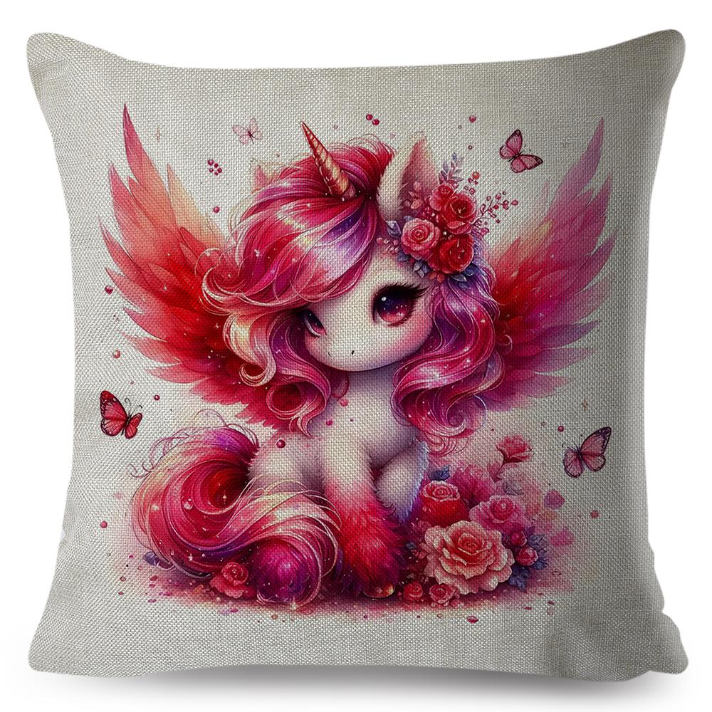 Lovely Cartoon Red Unicorn Cushion Cover Double Print Animal Pillow Case Decor Cute Child Pillowcase for Sofa Home Car 40x40cm