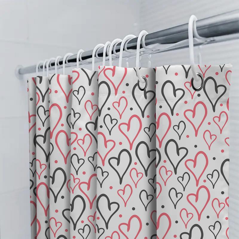Pink Black Heart Shower Curtain Bathroom Decor Waterproof Fabric Print Home Decoration (B)
