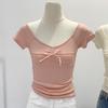 Korean Sweet & Spicy Lace Large Neckline Slim T-Shirt – Women's Summer 2024 Collection