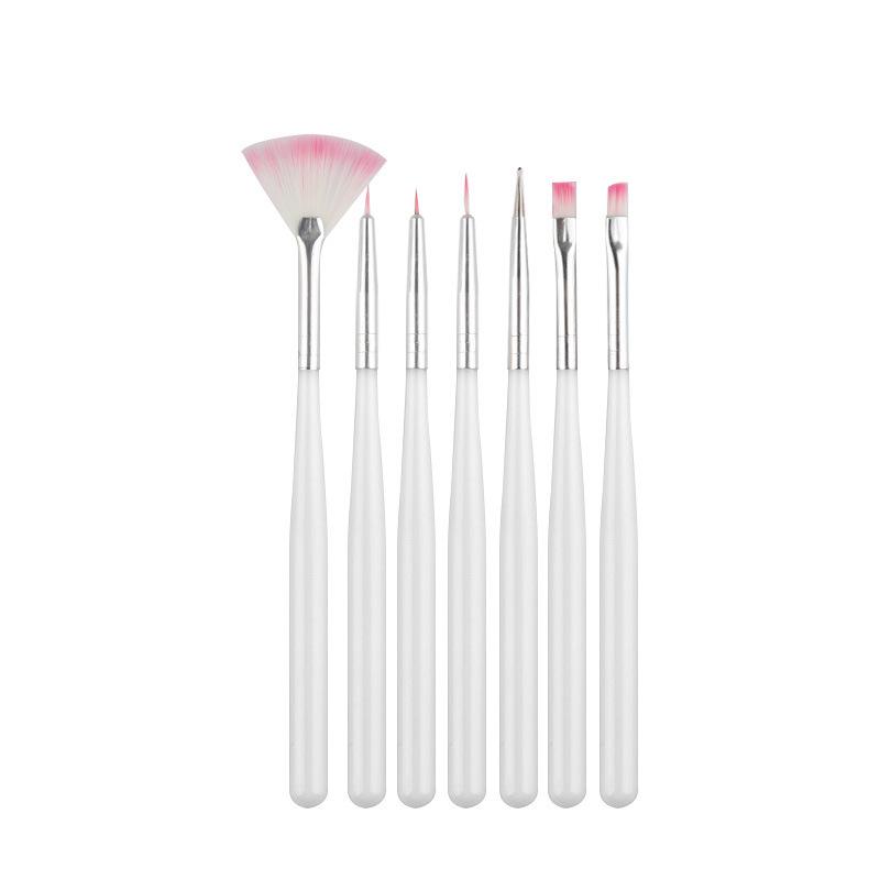7-Piece Nail Art Pen Set: Carving & Striping Brushes with White Handles