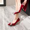 Fashion Pearl Pumps Women 2024Spring Wine Red Metal High Heels Wedding Shoes Woman Sexy Pointed Toe Pumps Ladies High Heels Women Shoes