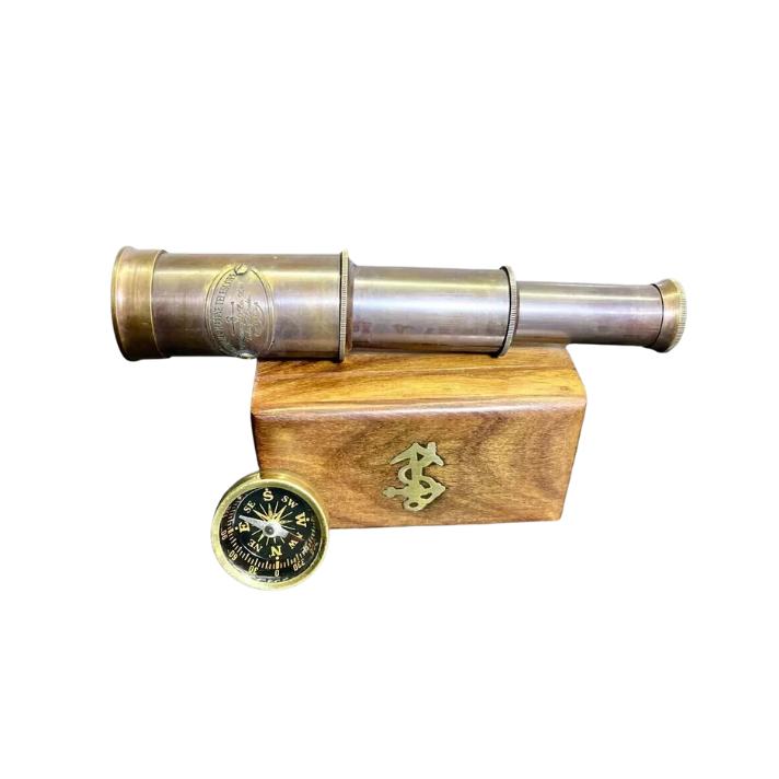Box Wooden Brass Compass Telescope Antique Nautical Gift Marine Vintage Gift