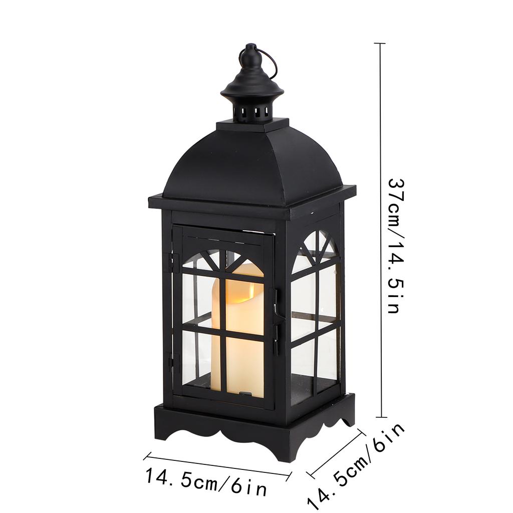 Small Metal Candle Lantern Black Candle Holder with Tempered Glass for Christmas Living Room Garden Patio Parties