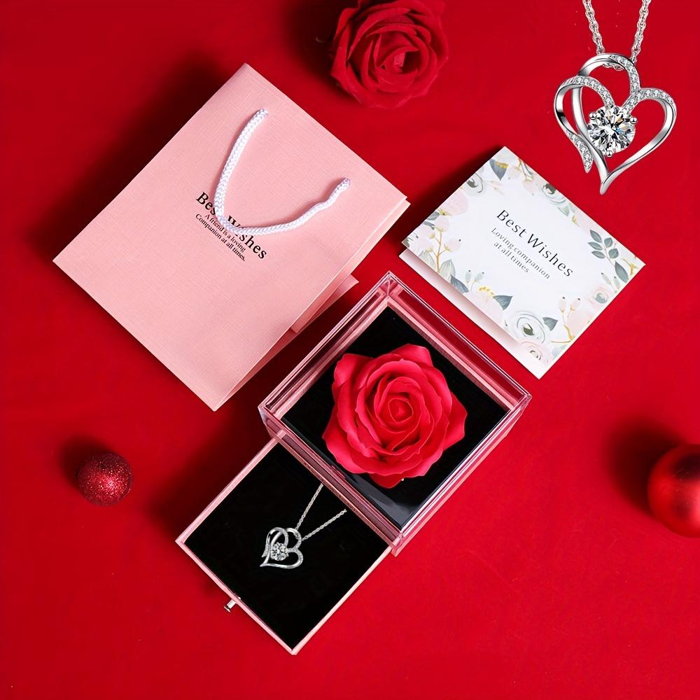 1 Set Elegante Plastik Konservierte Rose Geschenkbox mit Herzförmigem Halsband, Ideal für Valentinstag, Muttertag, Geburtstag