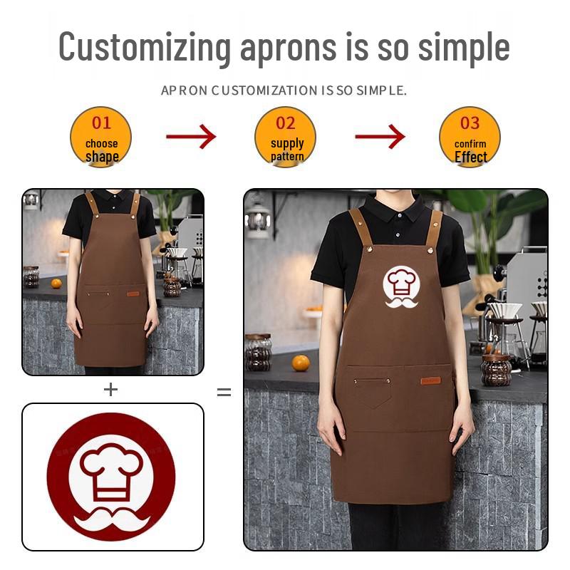 Custom Logo Waterproof Apron for Restaurant, Kitchen, Coffee, Milk Tea, Pastry, Dessert, and Manicure