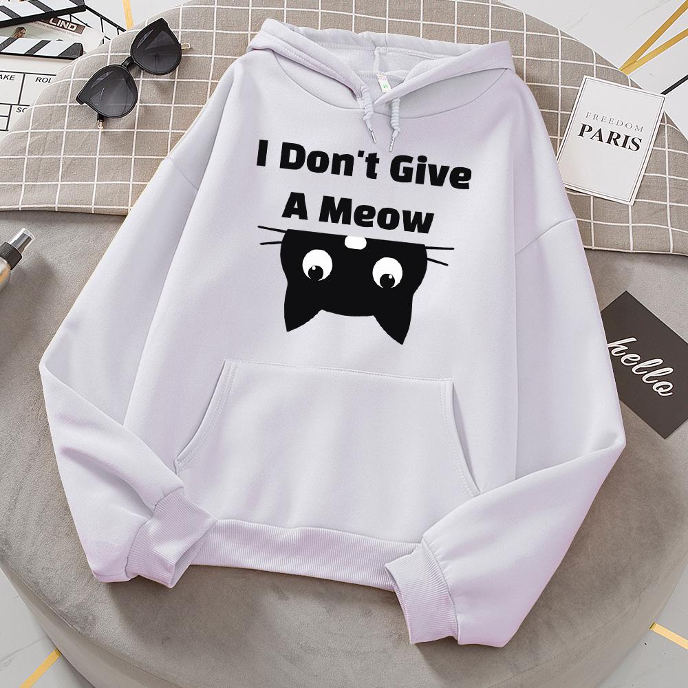 I Don'T Give A Meow Black Cat Hoodies Women Oversized Loose Warm Hoody Street Sport Tide Sweatshirt Fashion Comfortable Hooded
