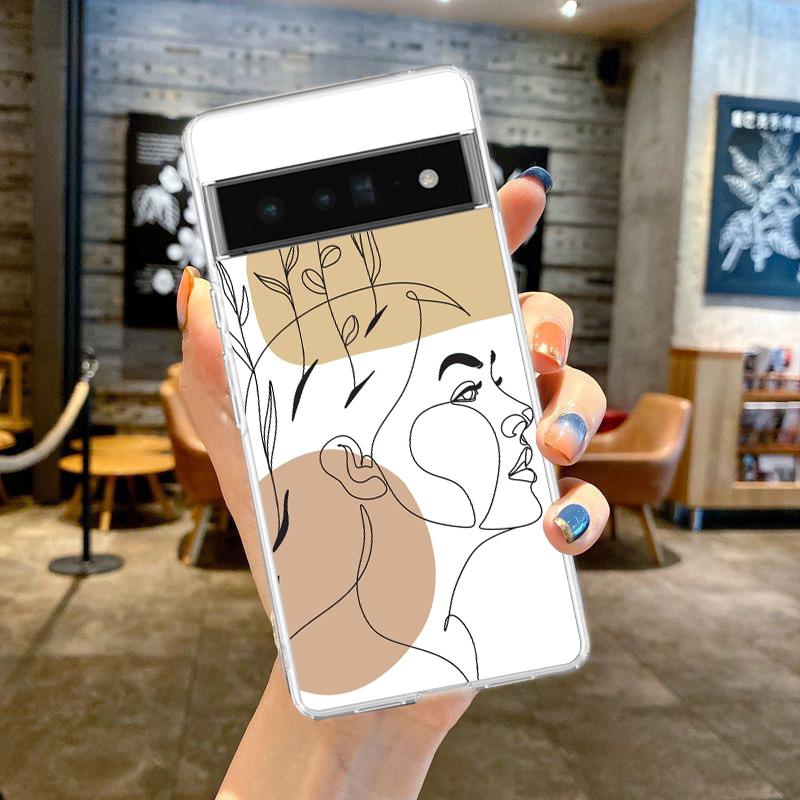 For Google Pixel 10 Pro Clear Phone Case Pixel 9 Pro XL Pixel 8 Pro 9A 8A 7A 7 6A 6 Pro Soft TPU Cover One Line Art