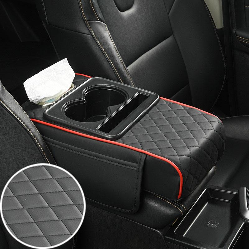 Boîte d'accoudoir de voiture Épaissir Coussin de hauteur Repose-bras Coussin avec poche Porte-gobelet pour mouchoirs Coton à mémoire de forme Support de coude Coussin de hauteur