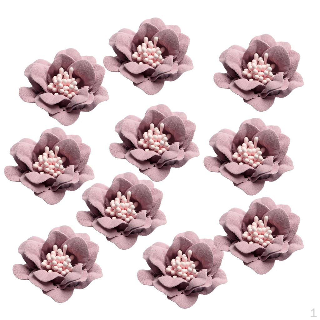10 Pcs Suede Camellia Flower Heads Embellishments for Acessories 4.5cm