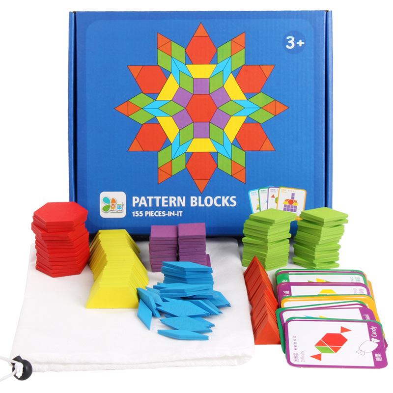Wooden 160-Piece Geometric Puzzle Children'S Early Education Puzzle Variety Of Geometric Shape Matching Tangram
