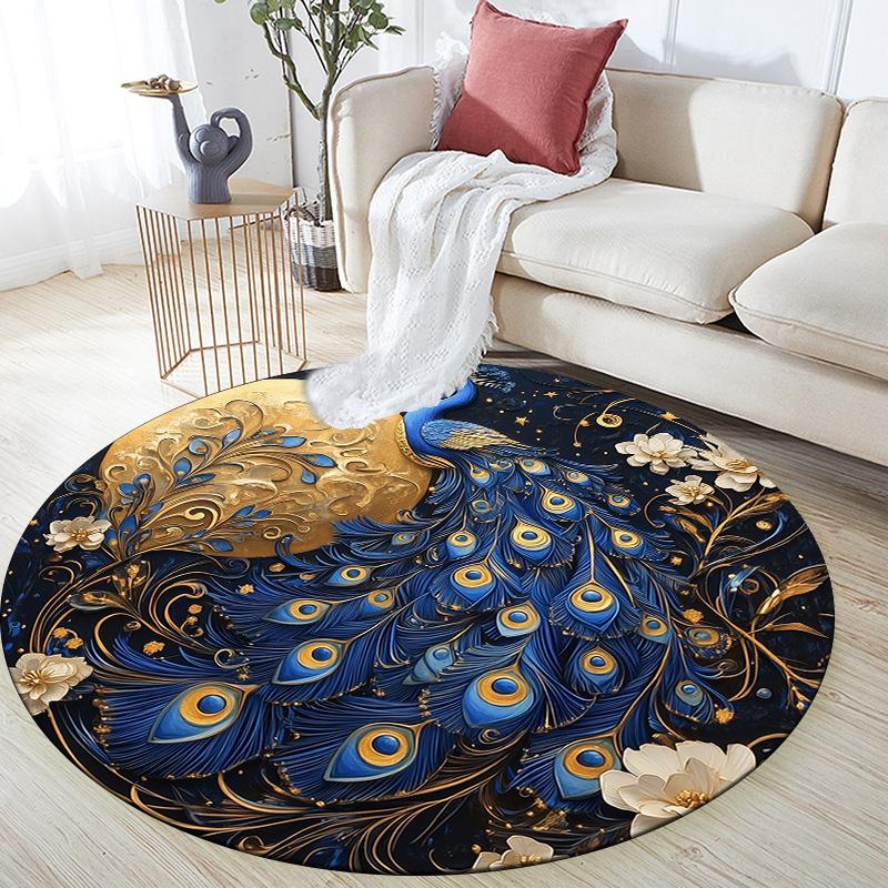 Moon Animals  Round Area Rug,Carpet Rug for Living Room Bedroom Sofa Playroom Decor,Non-slip Floor Mat