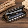 Men's Zip Long Wallet Natural Cow Skin Purse Leather Credit Bank Card Cash Cell Phone Wallets Men Women Male High Quality