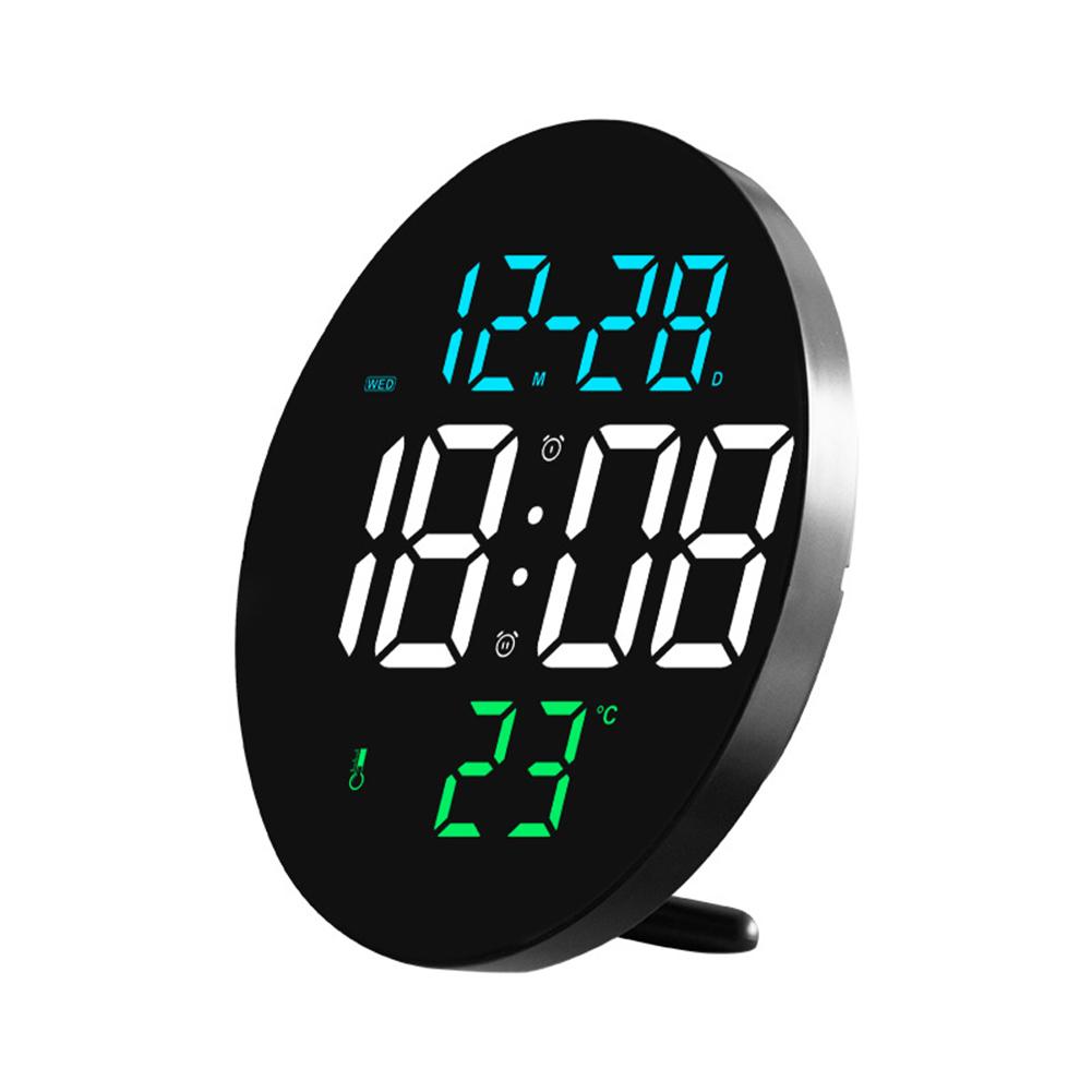 

9 Inch Led Digital Alarm Clock Adjustable Brightness Remote Control Wall Clock For Bedroom Desk Bedside black shell blue green#0