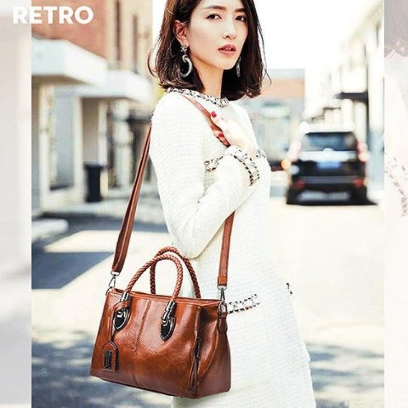 Borsa da Donna Retrò, Pelle Cerata Trendy e alla Moda, Nuovo Stile, Borsa a Mano, Borsa a Spalla, Borsa a Tracolla