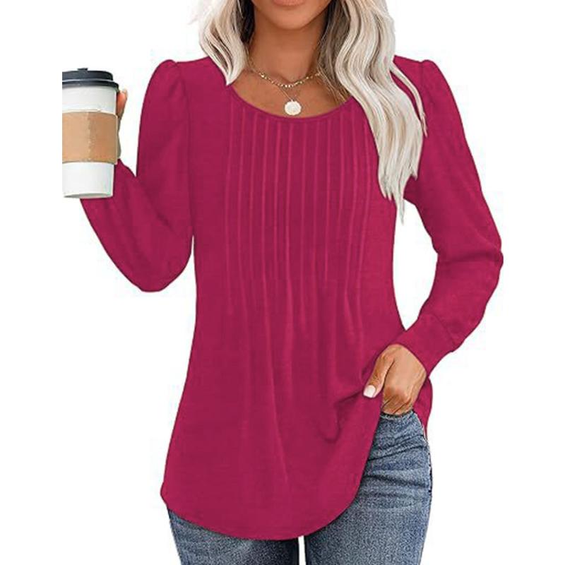 GMXIA Women's Fashion Casual Solid Color Print Long Sleeve O Neck Blouses & Shirts