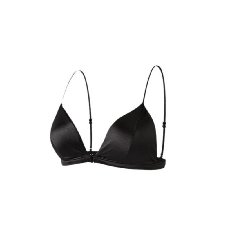 Women Black Ultra Thin Strap Deep V Bra Lifting Gathered Slim Fit Everyday Minimalist Comfort Lingerie
