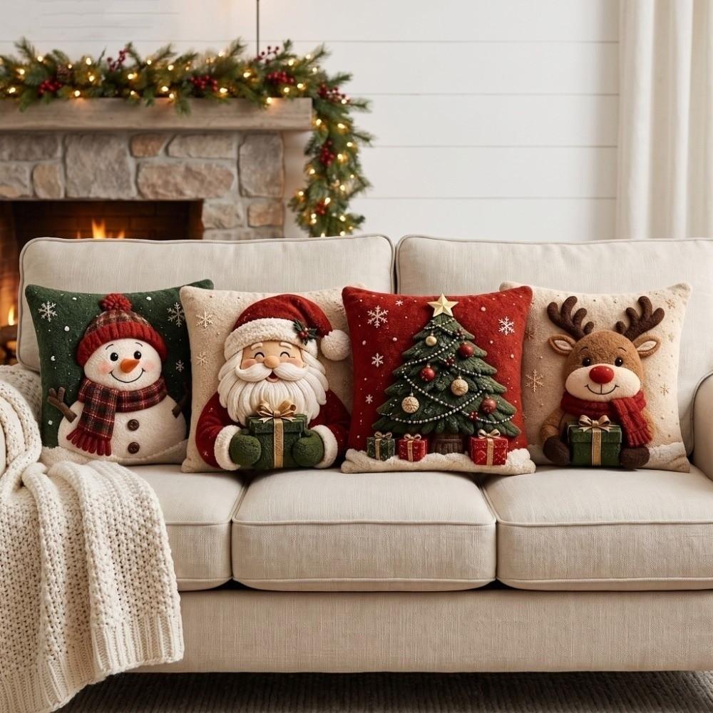 Simulated Christmas Pillow Cover Christmas Tree Soft Smooth 2D Flat Xmas Tree Pillowslip Elk Deer 45cm 17.72in