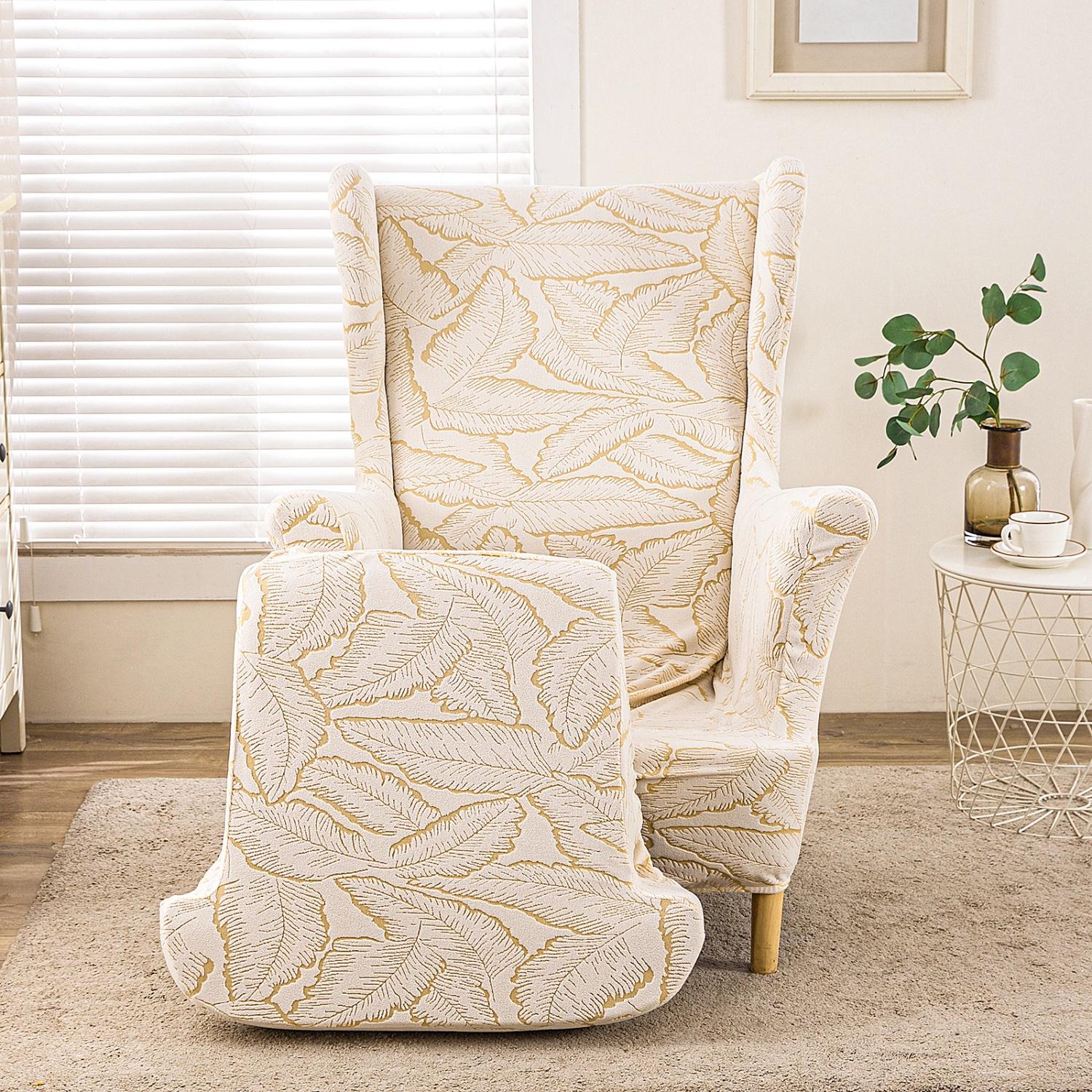 

Soft Wing Chair Slipcovers 2 Pieces Wingback Chair Covers Sofa Slipcover with Arms Stretch Jacquard Wing Back Armchair Cover жовтий