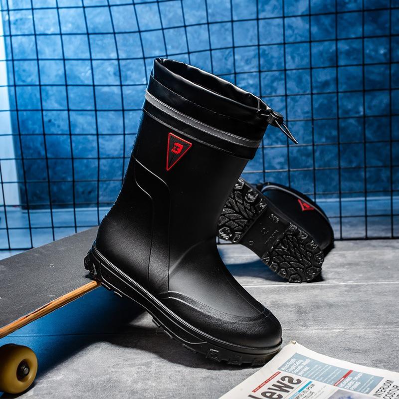 Non-slip Fashion Rain Shoes Kitchen Fishing Work Car Wash Rubber Shoes Medium and High Long Tube Men's Trend Water Shoes Rain Boots