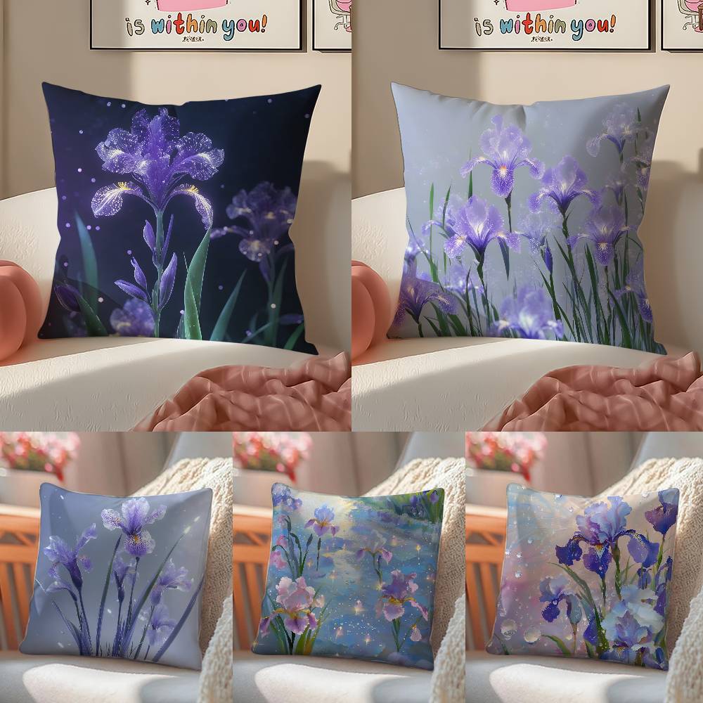 Fashion Iris Pillow Case Anti-dustmite Invisible Zipper Sofa Bed