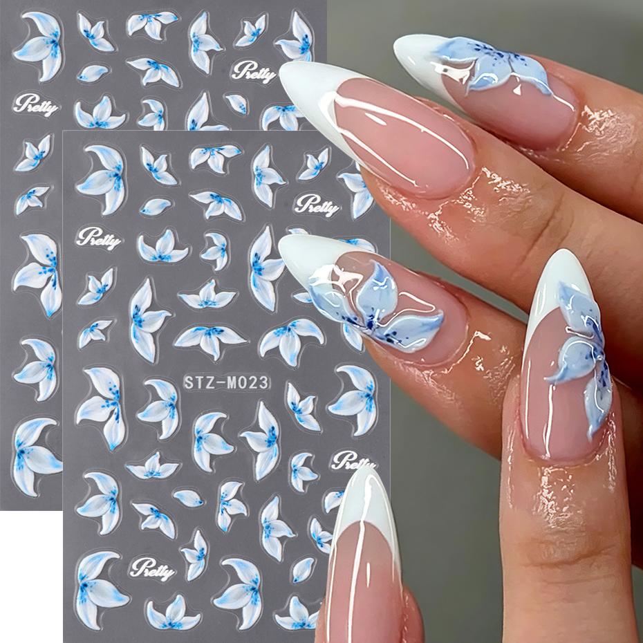 Xiaomi 2pcs Blue Lily Flower Nail Art Stickers Floral Petal Nail Decals 3D Stickers Spring Summer Manicure French Tip Nails Decorations