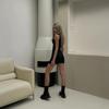 Women European Style Sexy Zipper Halter Sleeveless Slim Fit Short Bodycon Dress