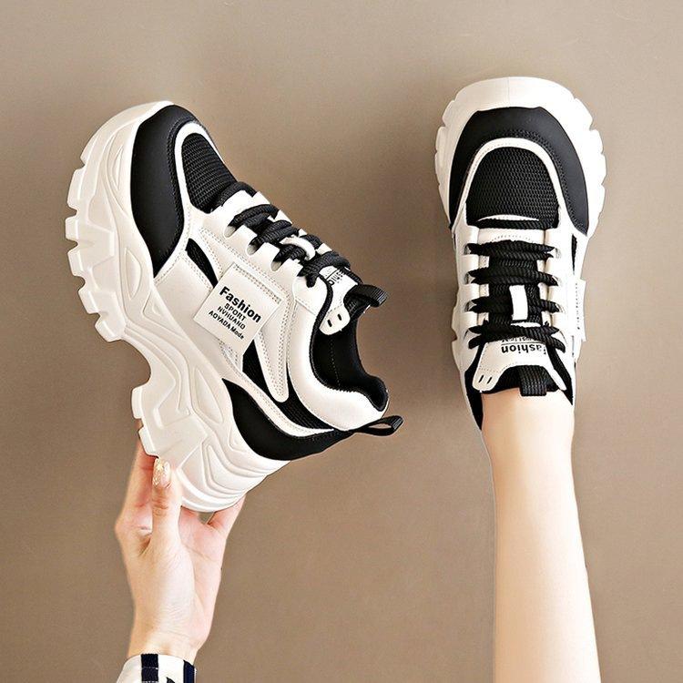 Dad Shoes Women's 2025 New Summer Mesh Breathable Thin Inner Height Increase White Shoes Platform Sports Shoes Explosion