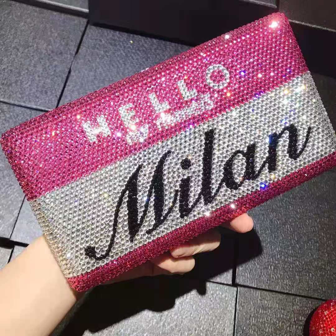 

New HELLO Diamond Crystal Women Evening Bags Customizable Letter Wedding Purse Luxury Bridal Dinner Clutches Lady Party Clutch 20.5cmX11cmX4cm