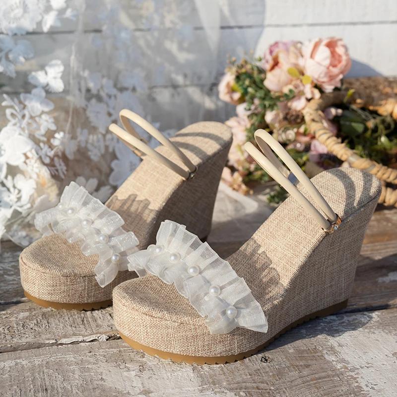 

Fashion Fashion Womens Chunky Platform Anti-Slip Sandals Summer White Lace Decor Super Thick Sole Ladies Zapatos Beach Sandalias Mujer 43 белый