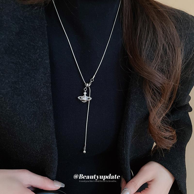 Simple Planet Pendant Pearl Necklace Women's Niche Versatile Sweater Chain Women's Accessories