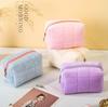 Cute Soft Plush Small Cosmetic Bag Portable Travel Pouch Solid Color Zipper Toiletry Storage Organizer for Women Makeup