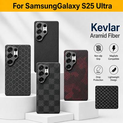 Custodia 100% Kevlar Fibra di Carbonio Aramide Per Samsung Galaxy S25 Ultra Con Magsafe Copertura di Lusso Magnetica Ultra-Sottile Custodia Posteriore per Telefono