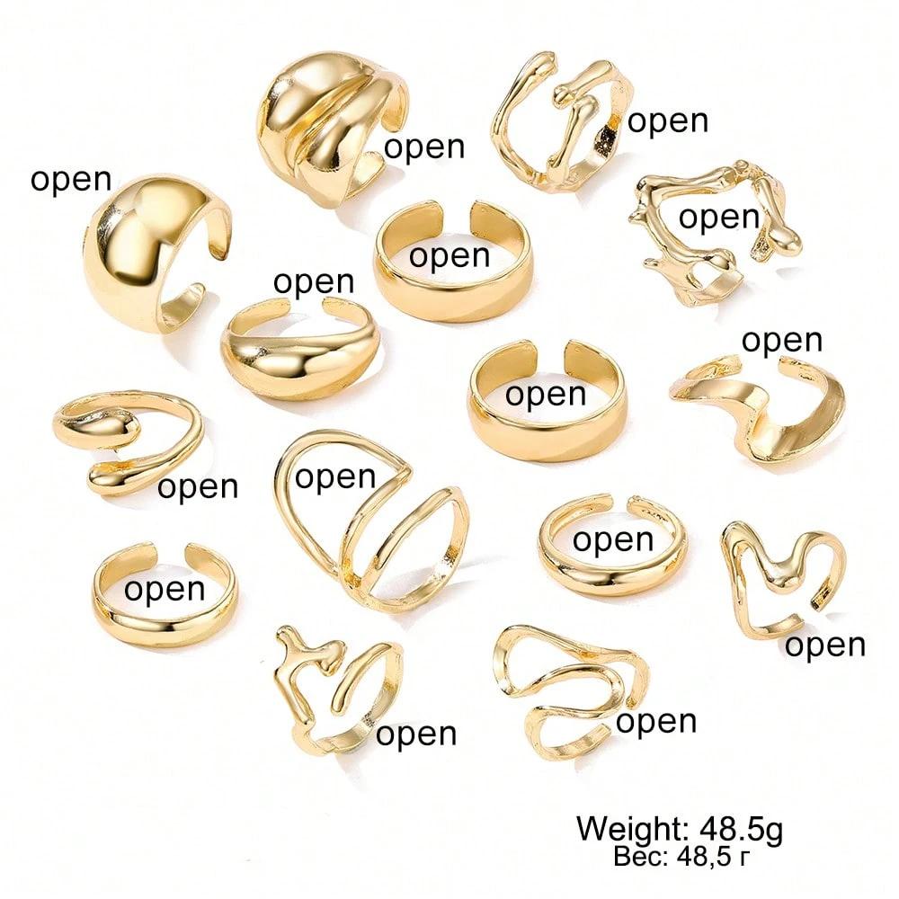 15pcs/Set Fashion Geometric Rings For Women Simple Casual Asymmetrical Hollow Decor Daily Wear Finger Rings Jewelry Gifts 2026