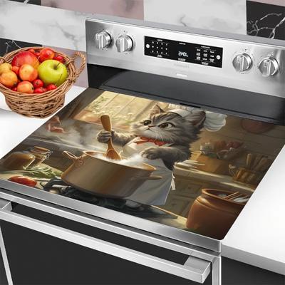 Cute Cat Chef Stove Cover Protector, A Fun Kitchen Decor Gift for Cat Lovers, Easy-Clean Rubber Stove Mat