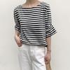 K-style Summer New Youth round Neck White Stripes Print Gas Casual Fashion Loose Half Sleeve T-shirt Tops
