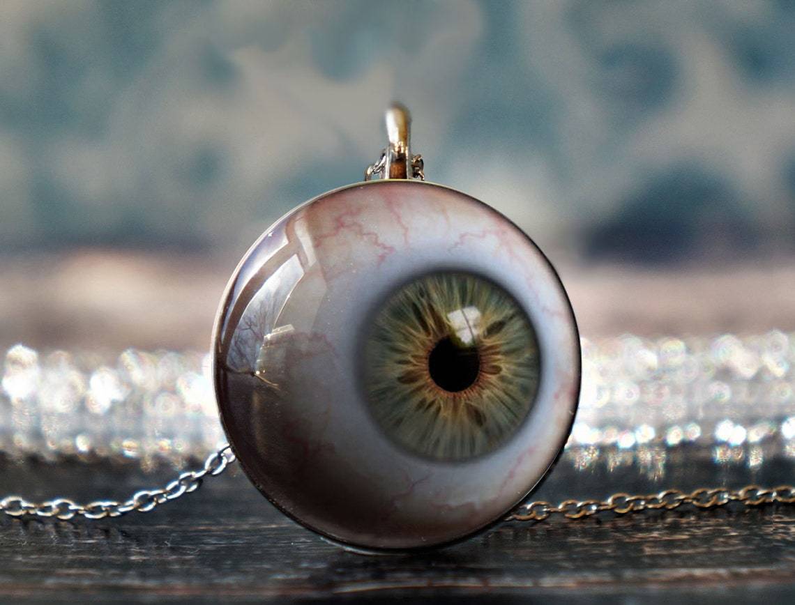 

Gothic Eyeball Orca Butterfly Two Snakes Entwined Double-sided Glass Ball Pendant Necklace for Women Men Halloween Scary Jewelry