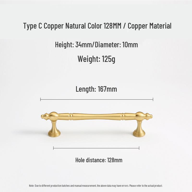French Light Luxury Gold Brass Drawer Pull Handle