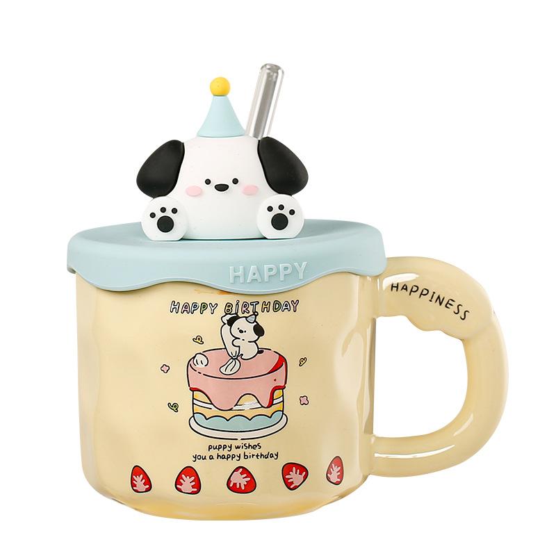 Birthday gift girls give girlfriends cartoon animal cake mug home creative water cup girl straw cup