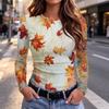 Women's Slim Fit Maple Leaf Print Long Sleeve Round Neck T-Shirt for Fall Casual Wear