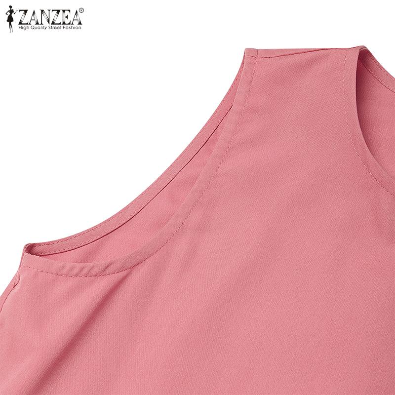 ZANZEA Women Loose Casual Round Neck Sleeveless Long Dress