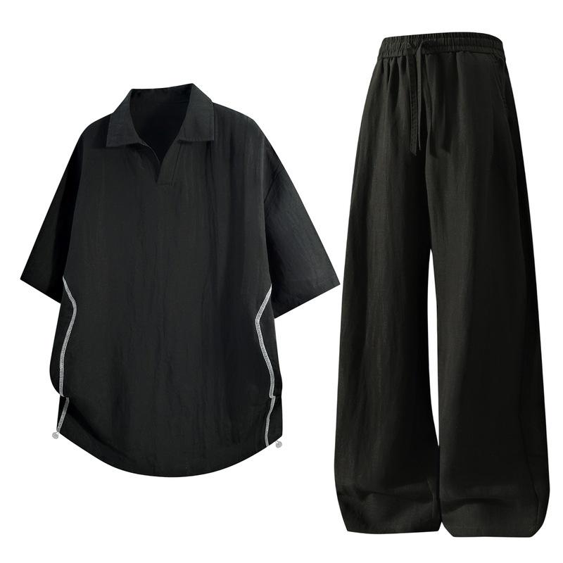 Men's Summer Ice Silk Lyocell Casual Polo Set - Loose, Sweat-Absorbent, Short Sleeve Sportswear Two-Piece.
