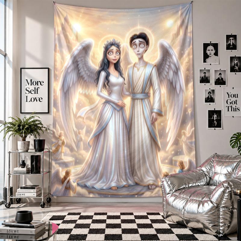 Wall TapestryCorpse Bride Emily Victor Art Hanging Cloth Decorative Background Cover for Room Decoration