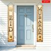 2D Flat, 2D Flat Banner, 2pcs Eid Mubarak Front Door Porch Hanging Flag with Golden Arabic Chandelier Crescent Moon Sequins, Entryway Wall Welcome Han